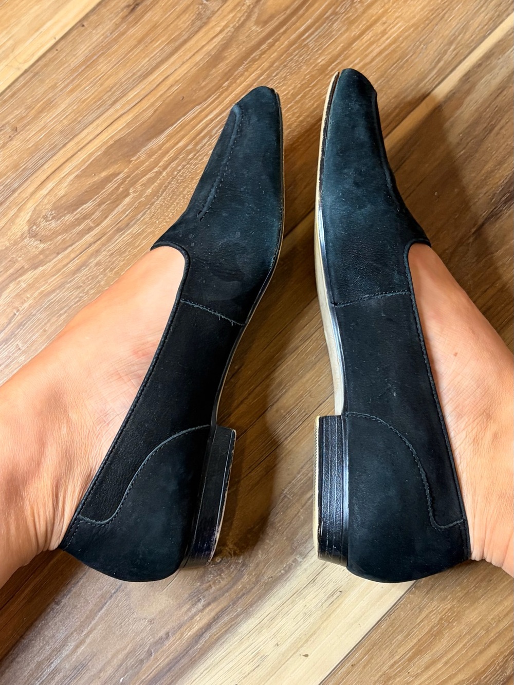 Vintage 90s Calico Black Suede Loafers 8N Square Toe Flats